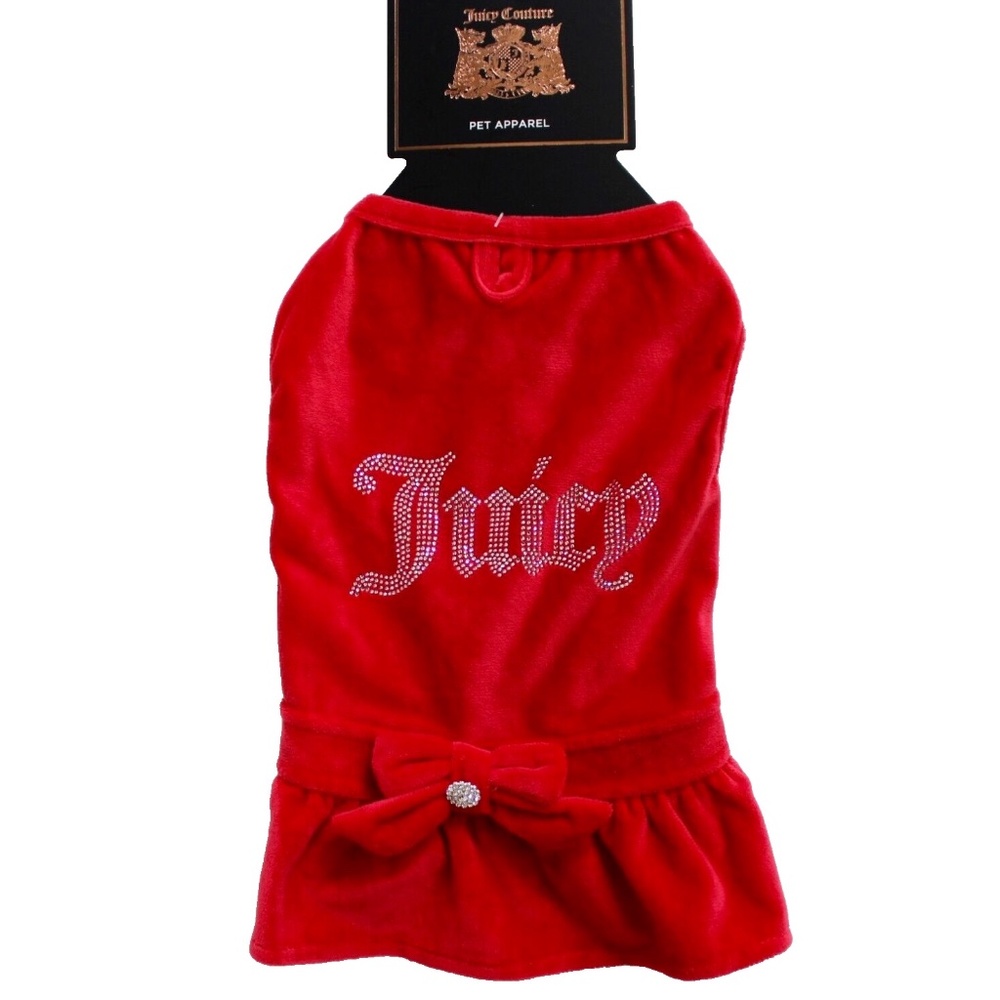 Juicy Couture Red Terry Velour Bling Dress Pet Dog Apparel Size M/L NEW